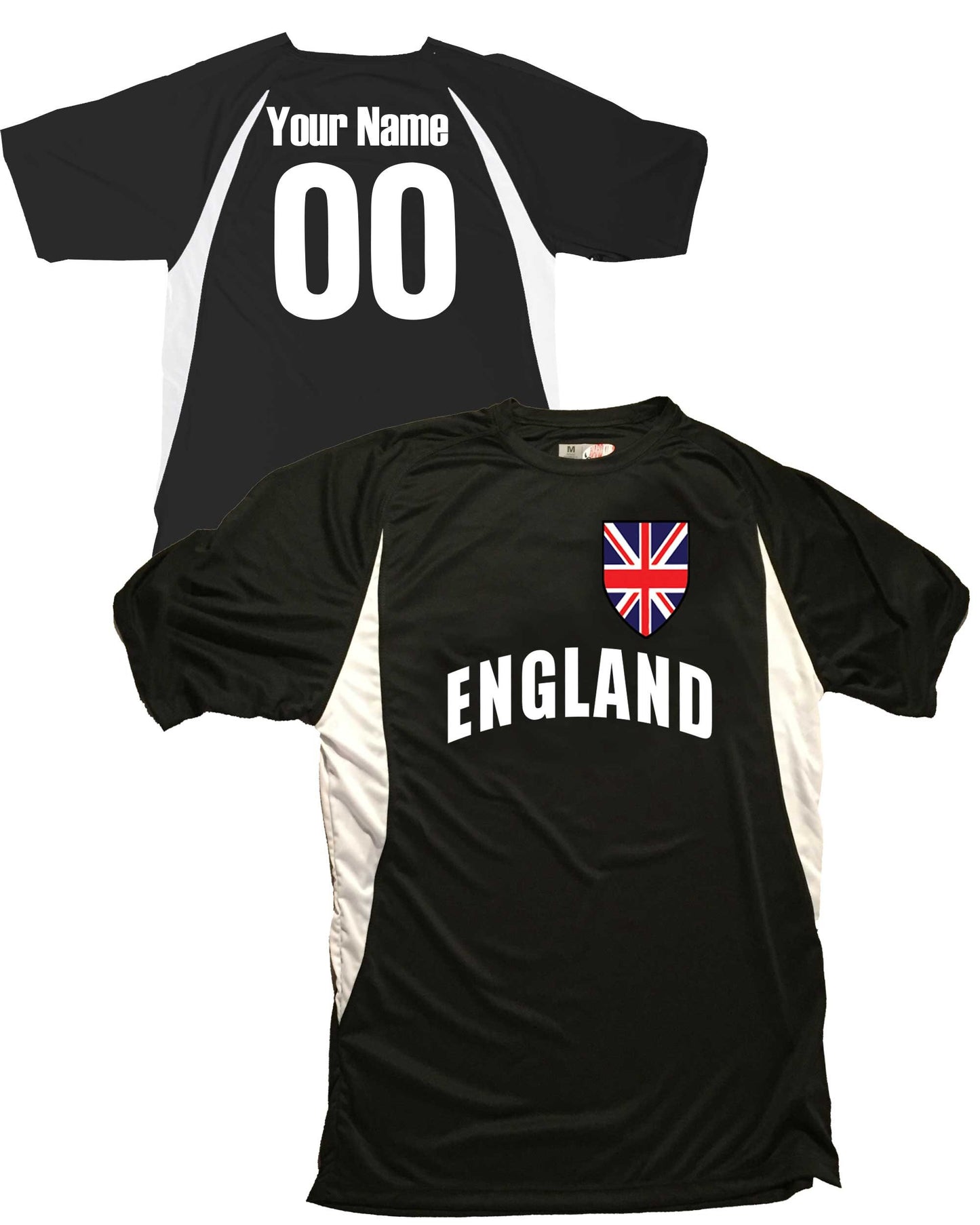 England Soccer Jersey Union Jack Great Britain Shield Design Customized with Your Names and Numbers in Your choice of Popular Colors