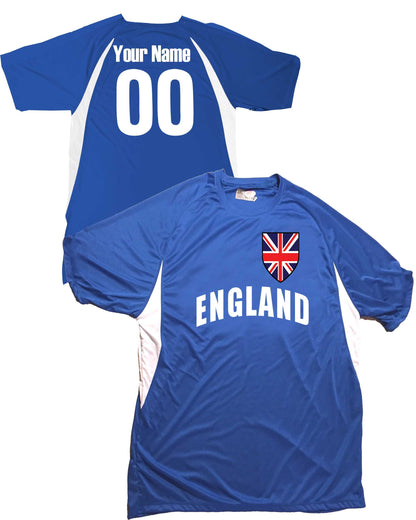 England Soccer Jersey Union Jack Great Britain Shield Design Customized with Your Names and Numbers in Your choice of Popular Colors