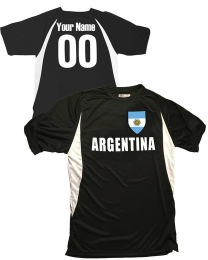 Argentina Soccer Jersey, Argentinian Flag Shield Design, Customized with Your Names and Numbers in Your choice of Popular Colors
