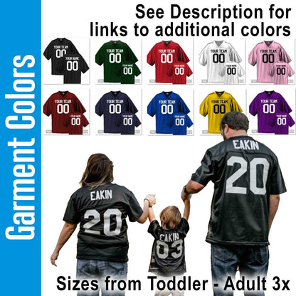 Personalized Royal Blue Football Jersey No minimums, customized with Your Names and Numbers 18 Printing Colors to choose from