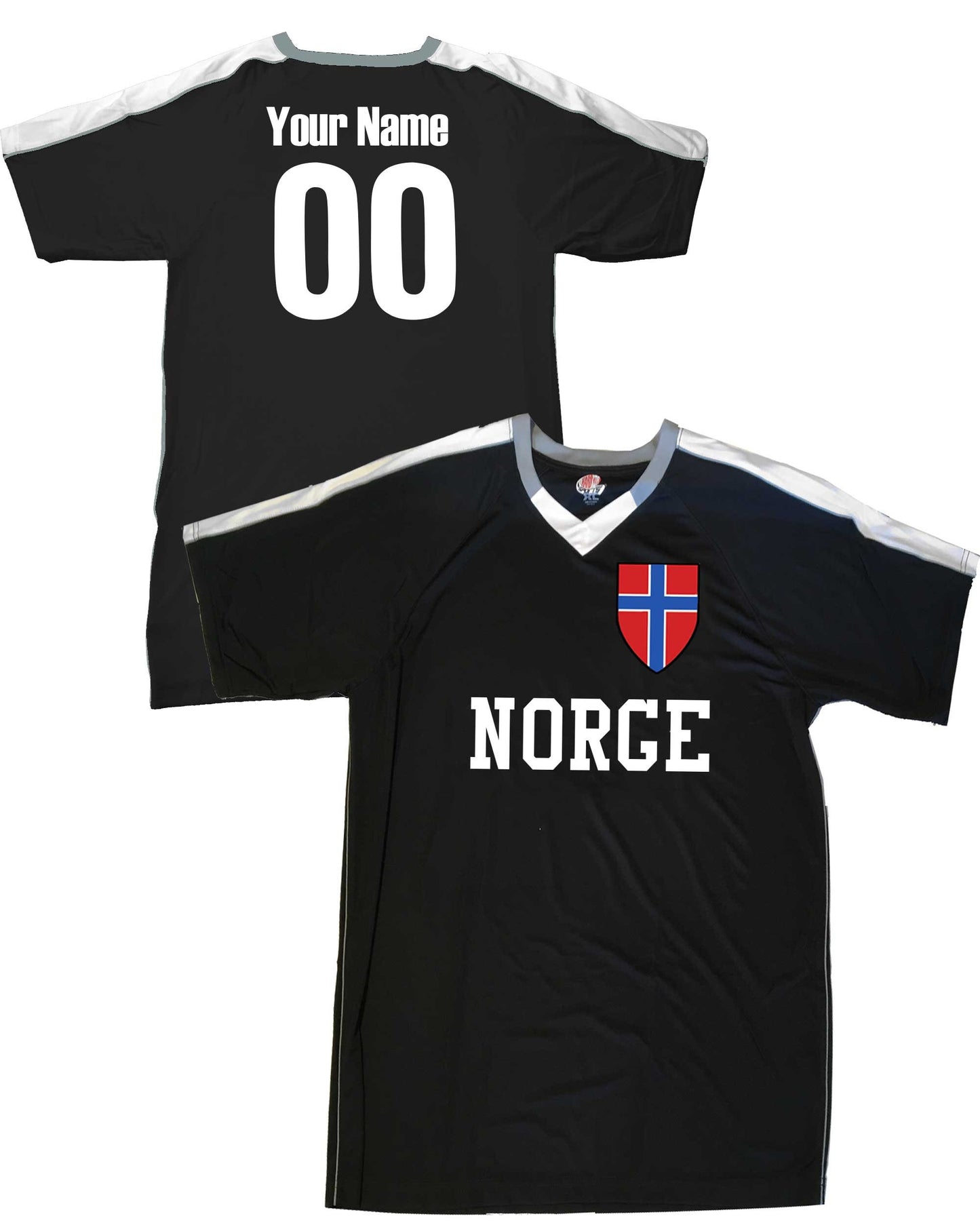 Personalized Norway Soccer Shirt in Norwegian, Norge, Customized with your name and number on back