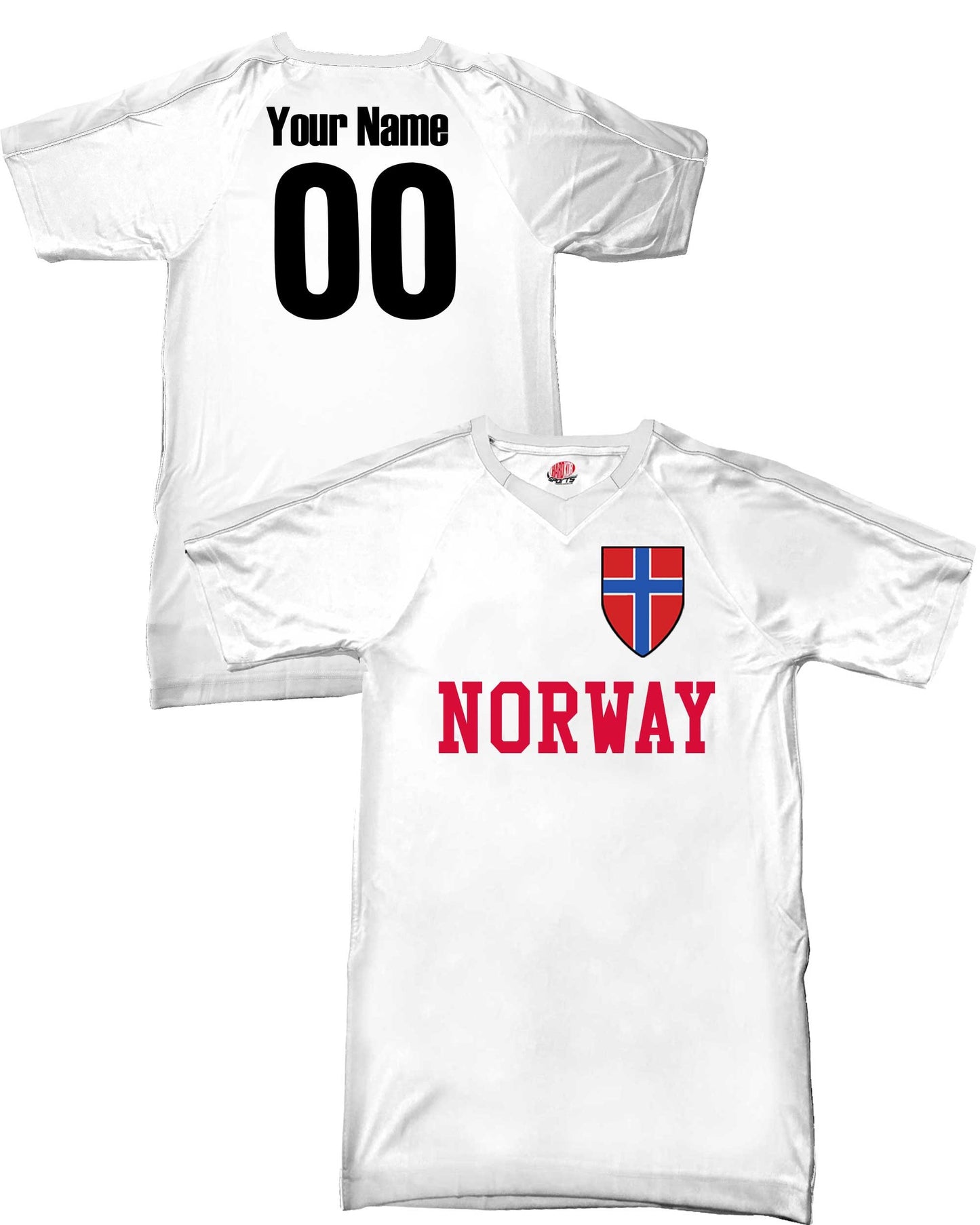 Norway Custom Soccer Jersey with Norwegian Flag on Front, Personalized with your Name and Number on back