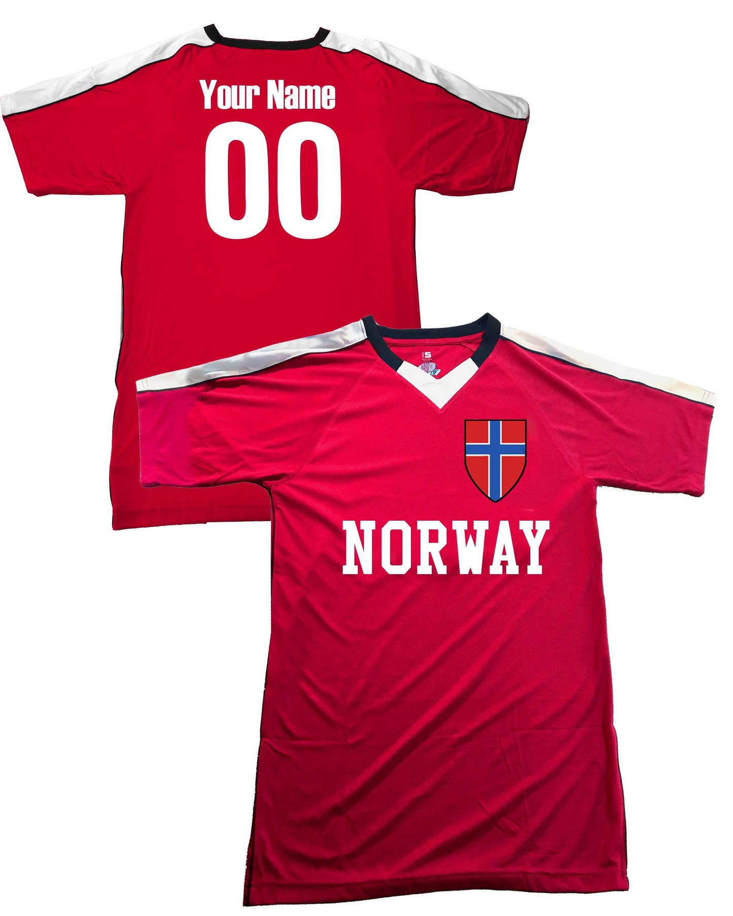 Norway Custom Soccer Jersey with Norwegian Flag on Front, Personalized with your Name and Number on back