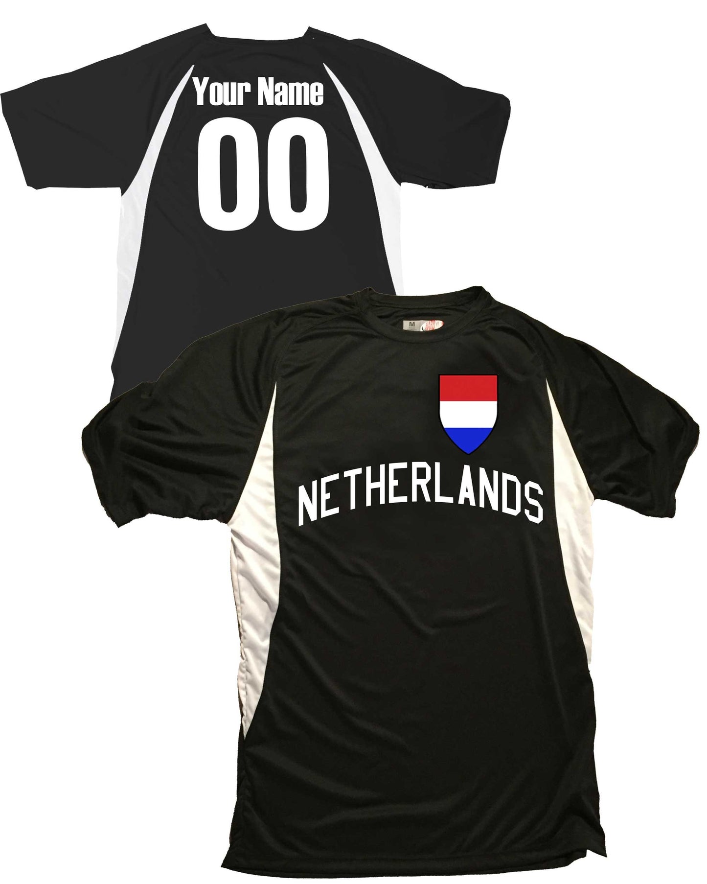 Netherlands Soccer Jersey Shield Design Personalized with Your Names and Numbers in Your choice of Popular Colors