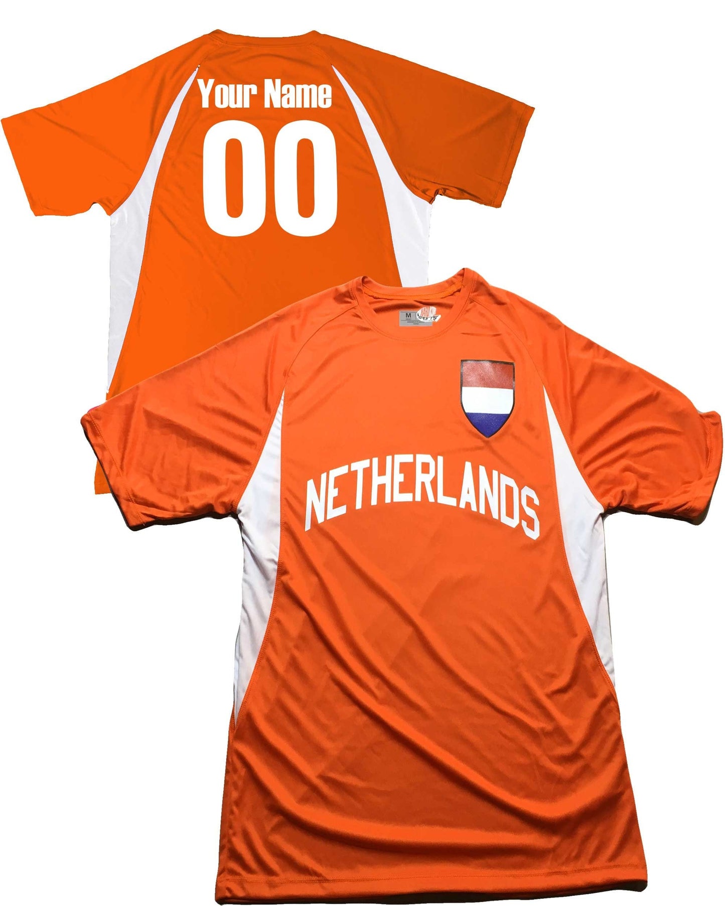 Netherlands Soccer Jersey Shield Design Personalized with Your Names and Numbers in Your choice of Popular Colors