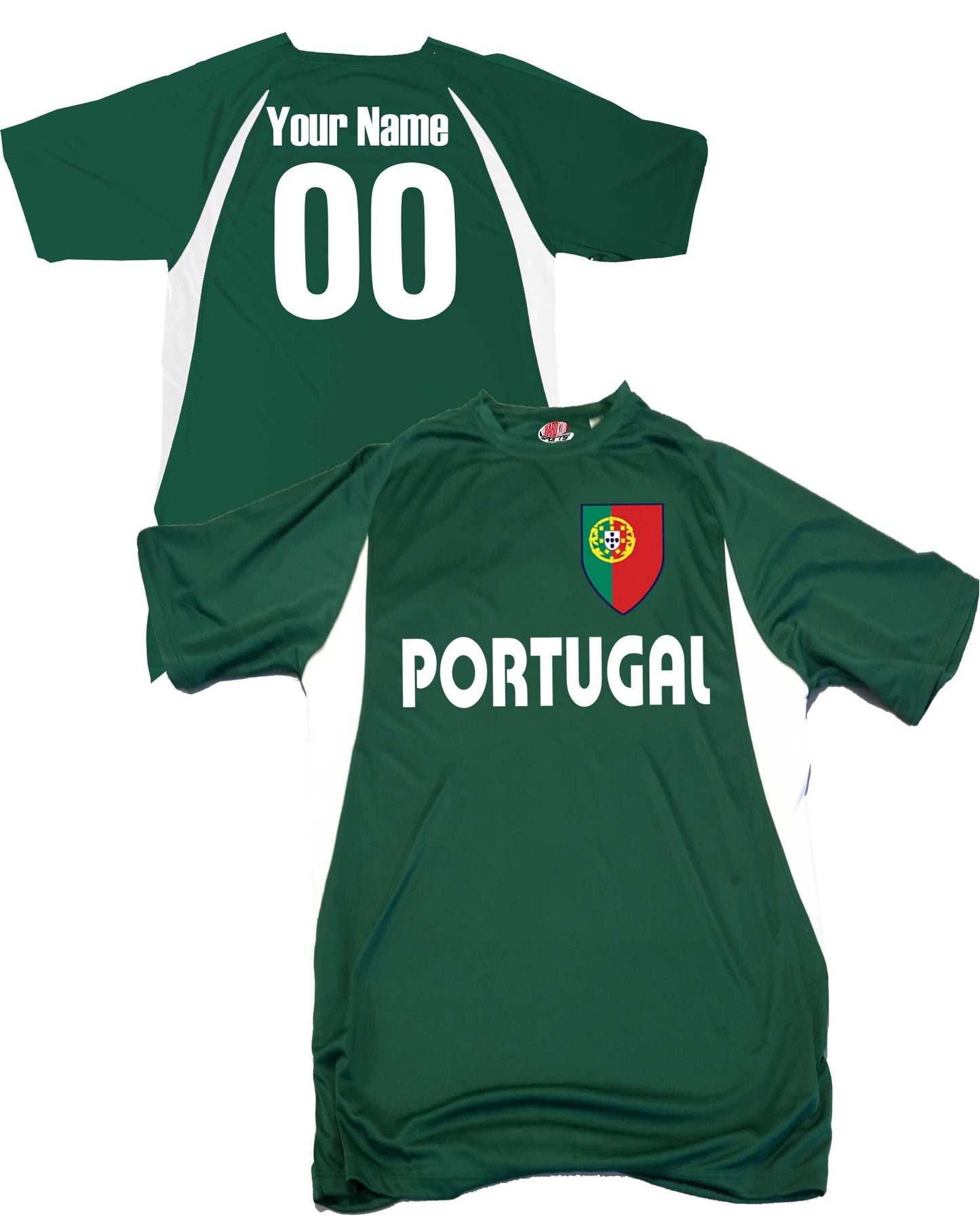 Portugal Soccer Jersey Shield Design Customized with Your Names and Numbers in Your choice of Popular Colors
