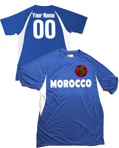 Morocco Soccer Jersey, Moroccan Flag Soccer Ball Design, Customized with Your Names and Numbers in Your choice of Popular Colors