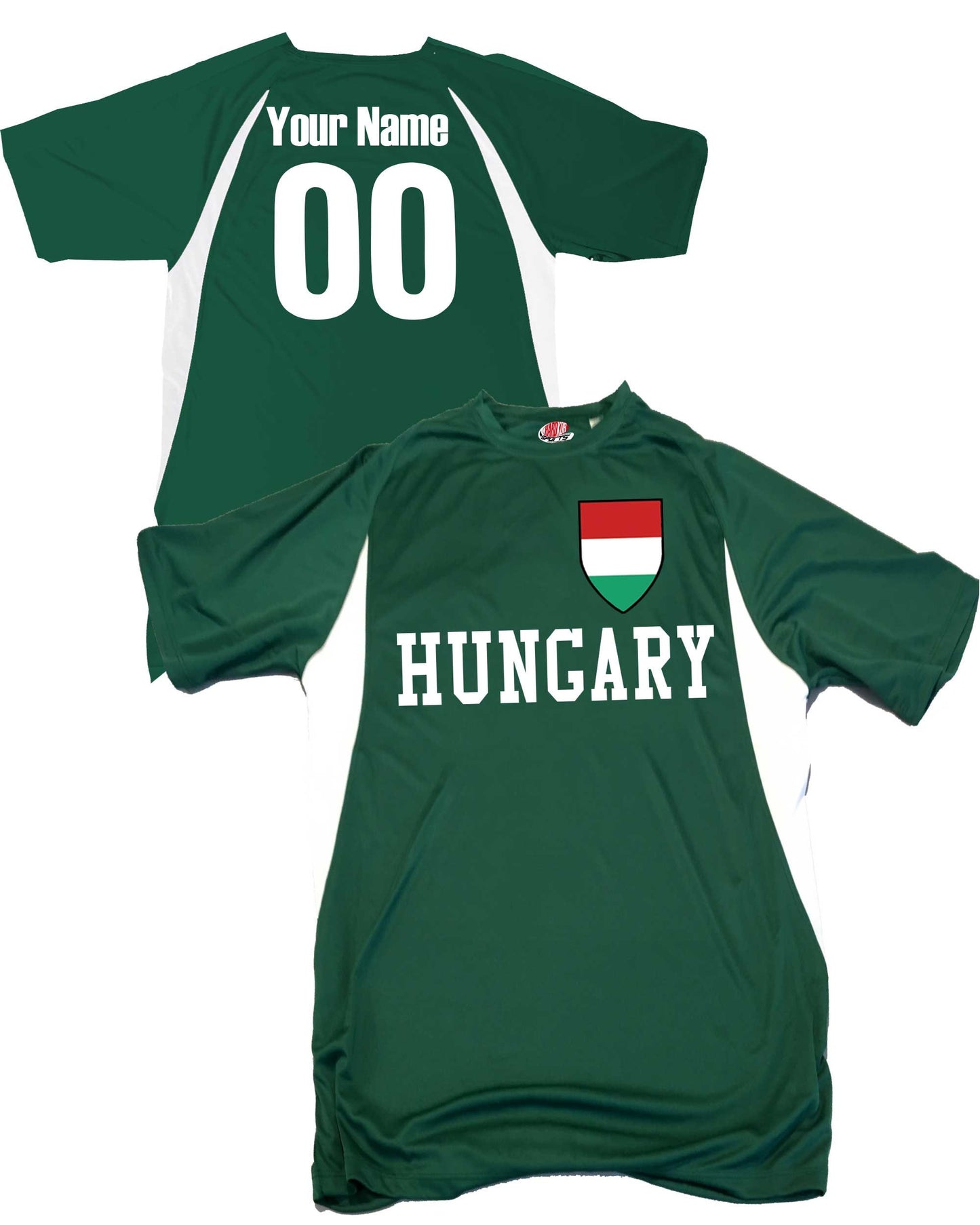 Hungary Soccer Jersey, Hungarian Flag Soccer Shield Design, Customized with Your Names and Numbers in Your choice of Popular Colors