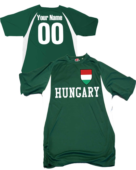 Hungary Soccer Jersey, Hungarian Flag Soccer Shield Design, Customized with Your Names and Numbers in Your choice of Popular Colors