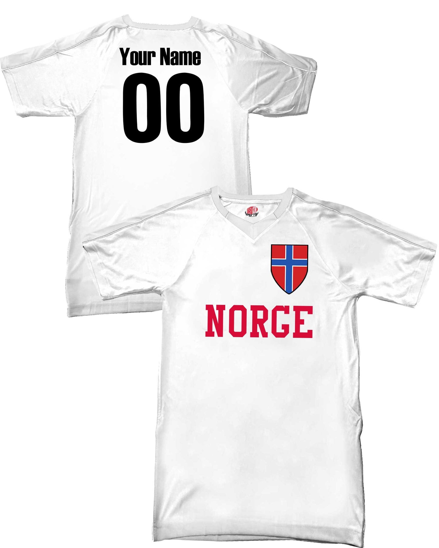 Personalized Norway Soccer Shirt in Norwegian, Norge, Customized with your name and number on back