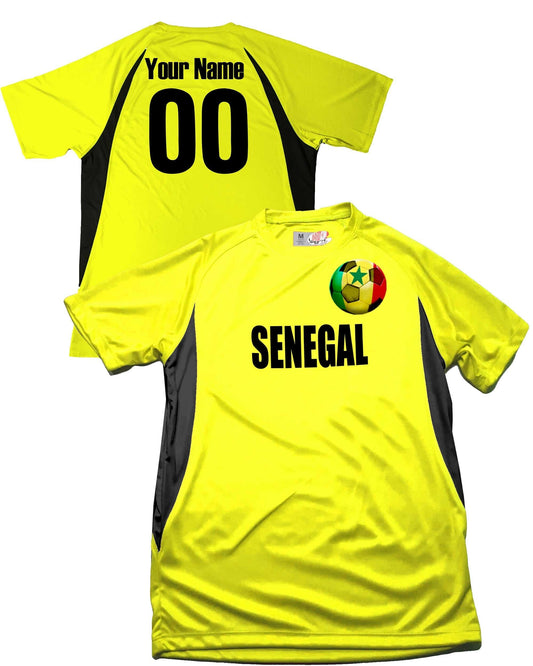 Senegal Custom Futbol Jersey with Senegalese Flag Superimposed over a Soccer Ball Design, Personalized with your Names and Numbers