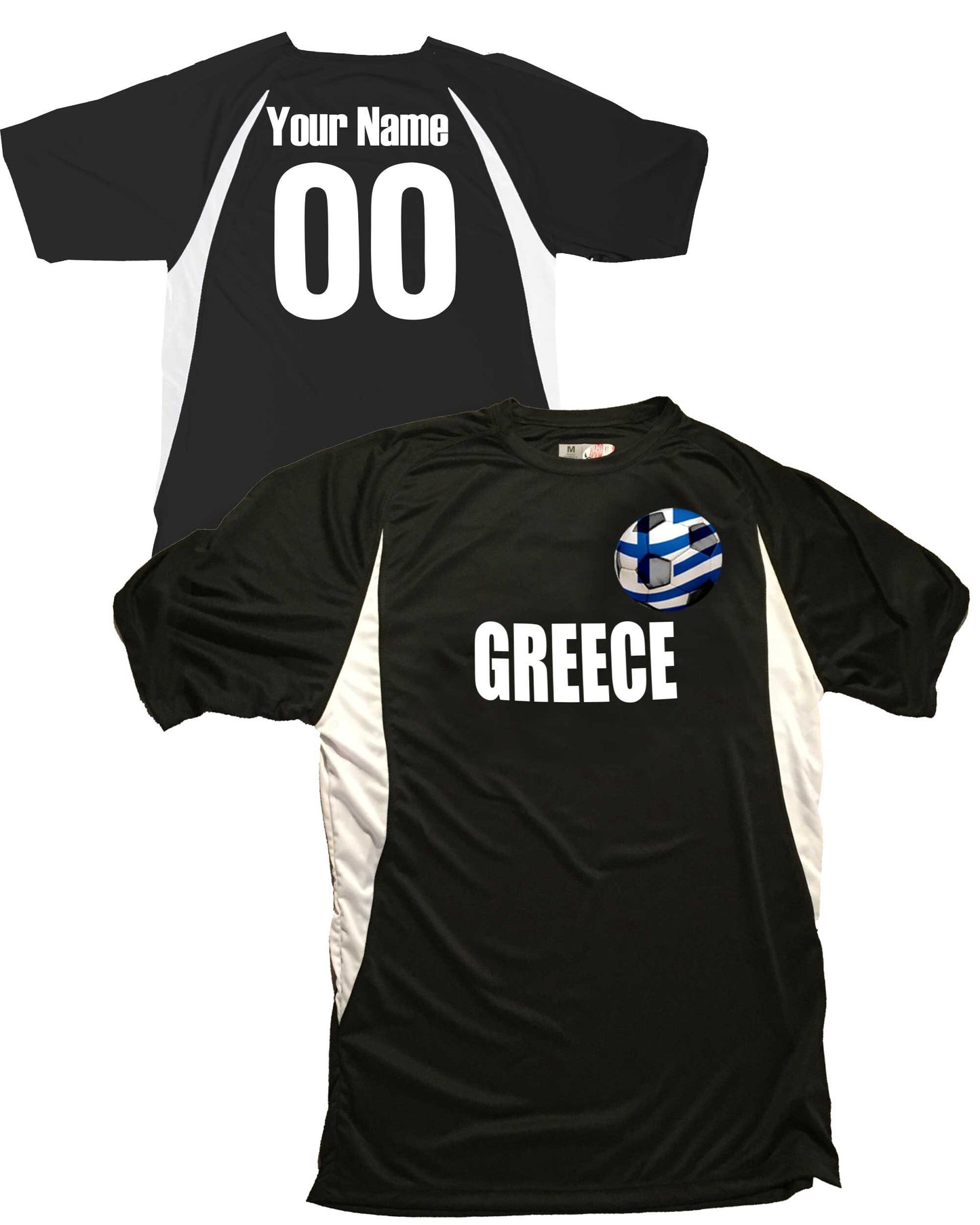Personalized Greece Soccer Ball Jersey with Grecian Flag over Soccer Ball Design, Customize with Names and Numbers