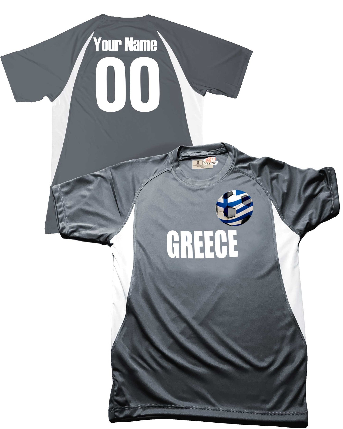 Personalized Greece Soccer Ball Jersey with Grecian Flag over Soccer Ball Design, Customize with Names and Numbers