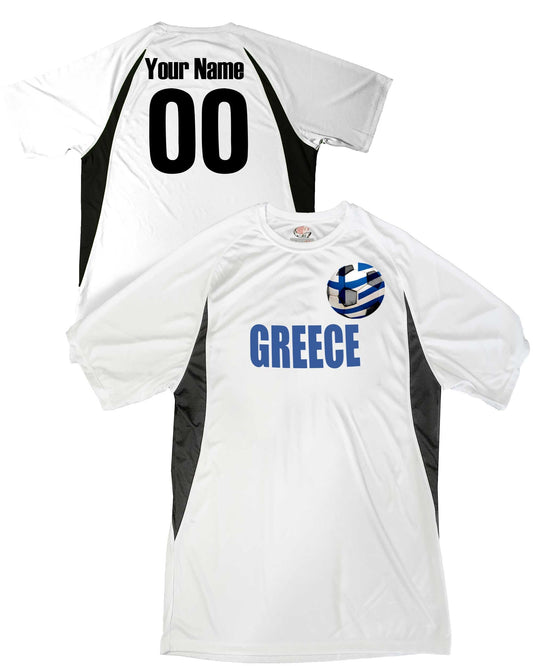 Personalized Greece Soccer Ball Jersey with Grecian Flag over Soccer Ball Design, Customize with Names and Numbers
