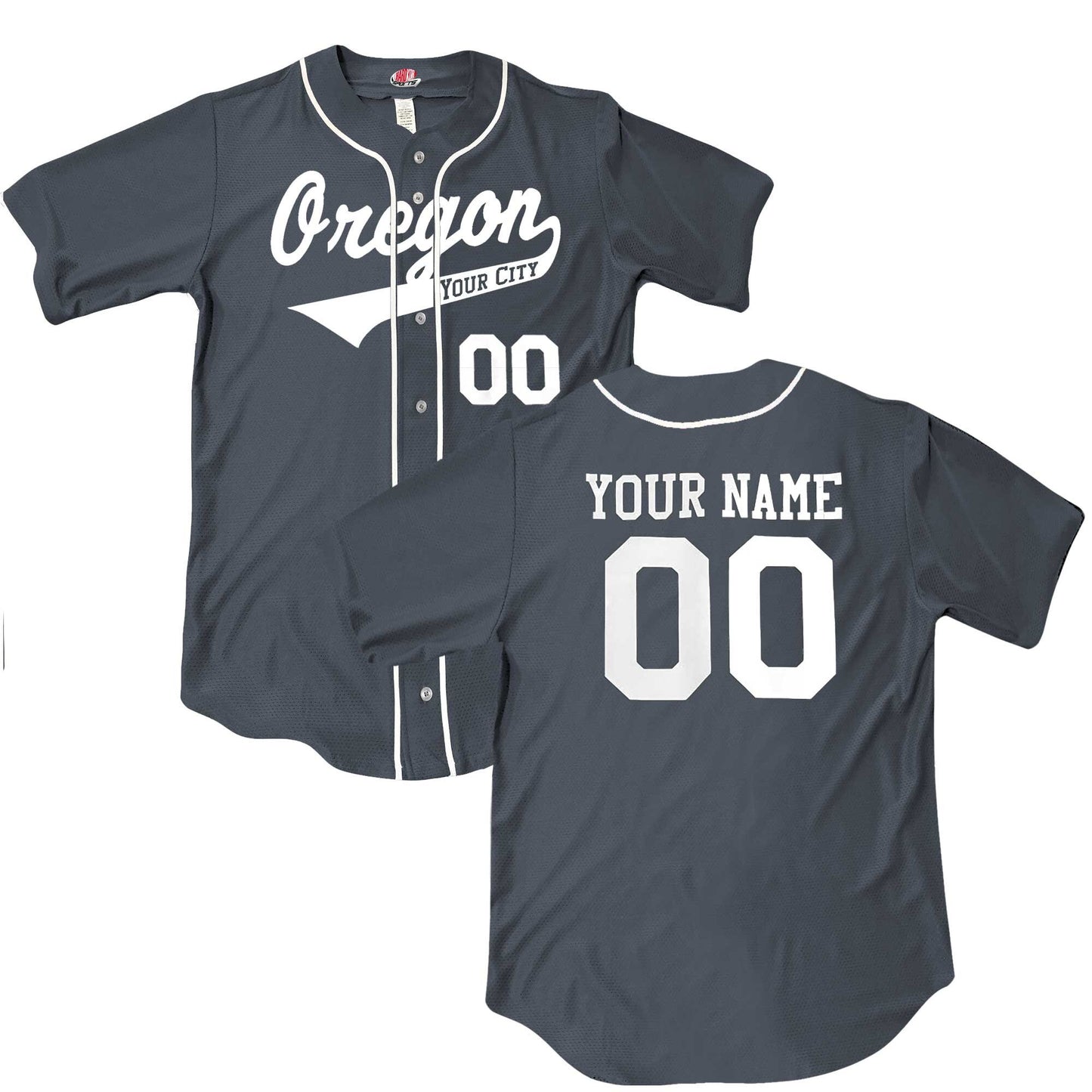 Custom Oregon Baseball Jersey, Dark Green or Graphite Grey, Personalized with Your City, Your Name and Numbers, Choice of Print Options