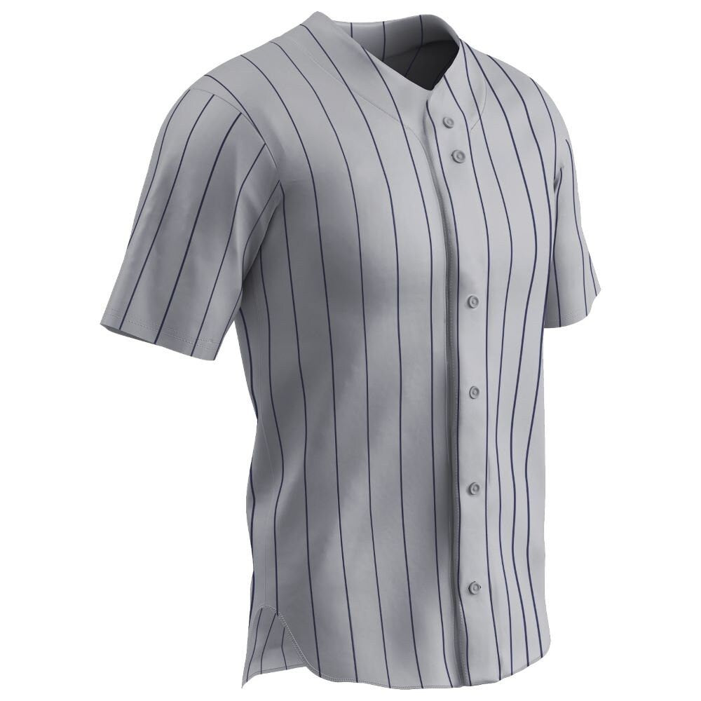 Personalized Pinstriped Baseball Jersey| Full Button Down, Grey with VERY Navy Blue Pinstripes Personalized Jersey w/Team, Player, Numbers