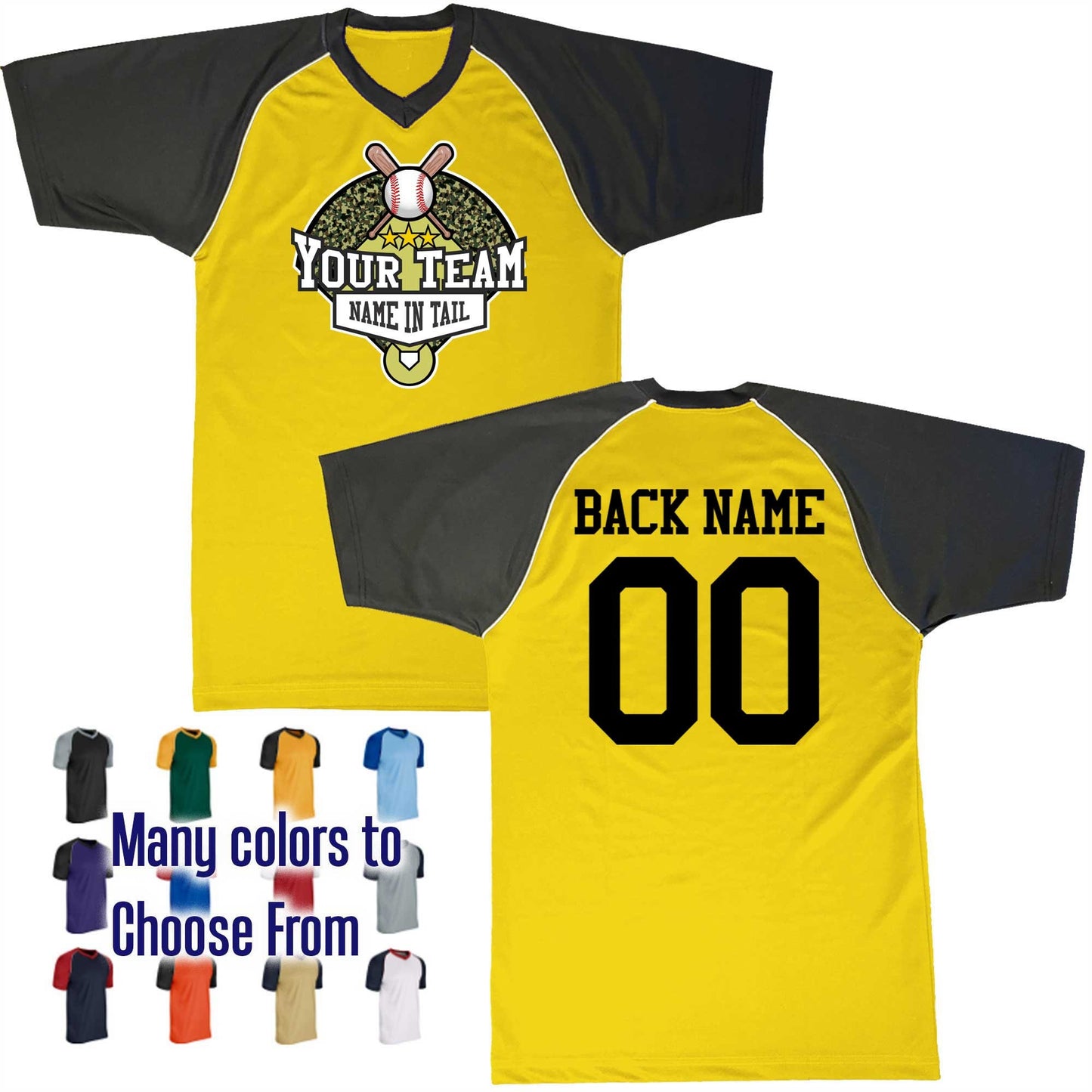 Baseball Camo Diamond 4 Curve Ball Text Logo V-Neck Custom Baseball Jersey Customized, Player Names and Numbers, Economical Printed in USA