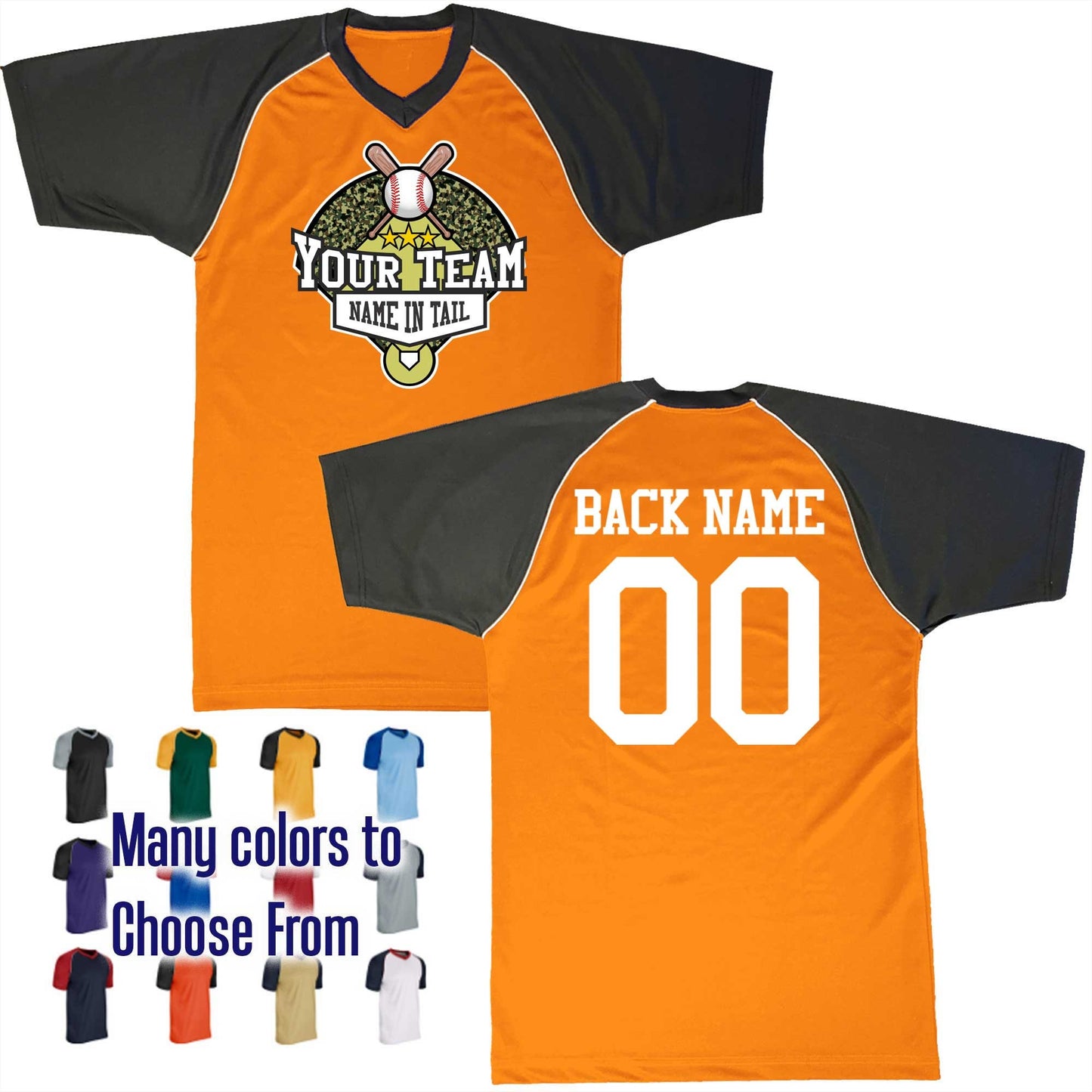 Baseball Camo Diamond 4 Curve Ball Text Logo V-Neck Custom Baseball Jersey Customized, Player Names and Numbers, Economical Printed in USA