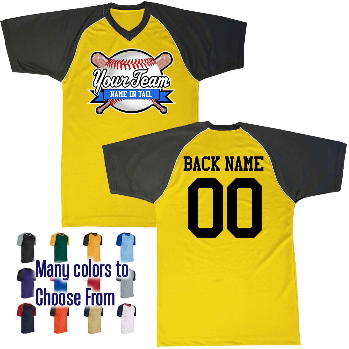 Baseball All Star Ribbon Bat Ball Logo V-Neck Custom Baseball Jersey Customized, Player Names and Numbers, Economical Printed in USA