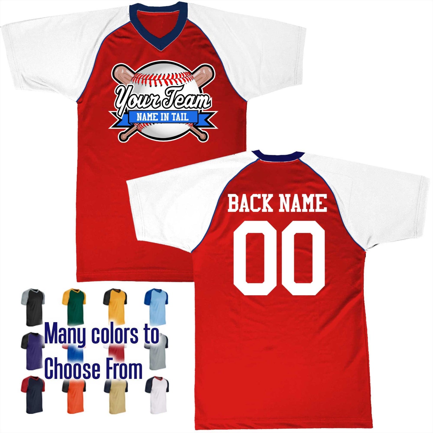 Baseball All Star Ribbon Bat Ball Logo V-Neck Custom Baseball Jersey Customized, Player Names and Numbers, Economical Printed in USA