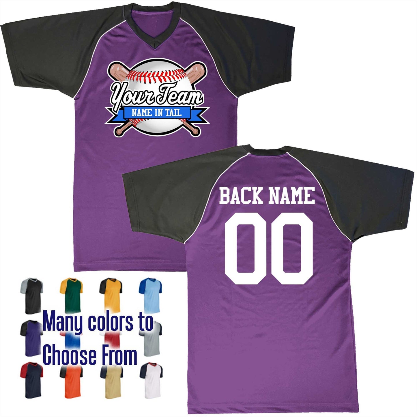 Baseball All Star Ribbon Bat Ball Logo V-Neck Custom Baseball Jersey Customized, Player Names and Numbers, Economical Printed in USA