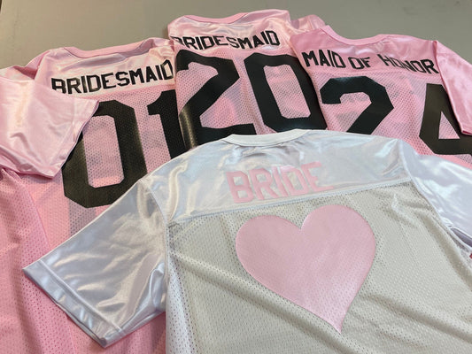 Football Themed Wedding Custom Pink Football Jersey Customized with your names, save the date, Bachelorette party or Guest signing jersey