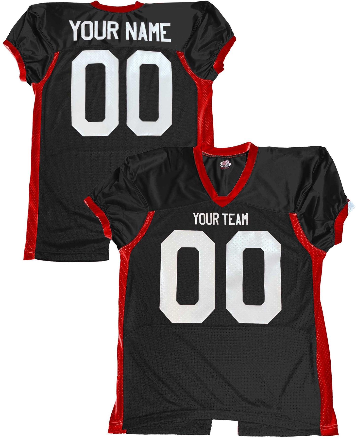 Fitted Professional Custom Color Football Jersey, Scarlet, Black, White & Gold, Stretch Mesh, Dazzle, Spandex, Customized for your team