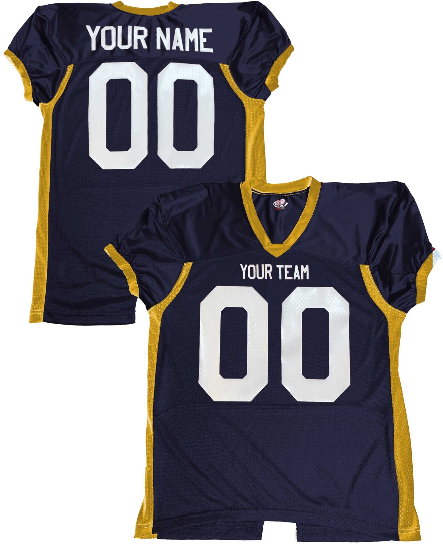 Fitted Professional Custom Color Football Jersey, Royal, Navy blue, Purple or Orange Mesh Body, Dazzle, Spandex, Your Names & Numbers