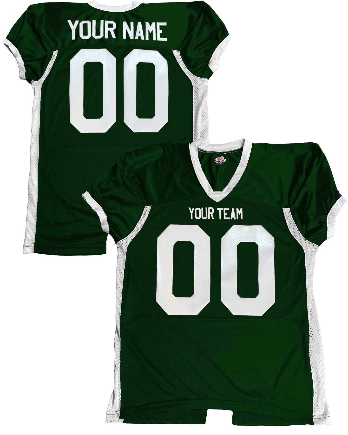 Fitted Professional Custom Color Football Jersey Dark Green Silver Mesh Body White with Black or Scarlet Trim Dazzle Your Names & Numbers