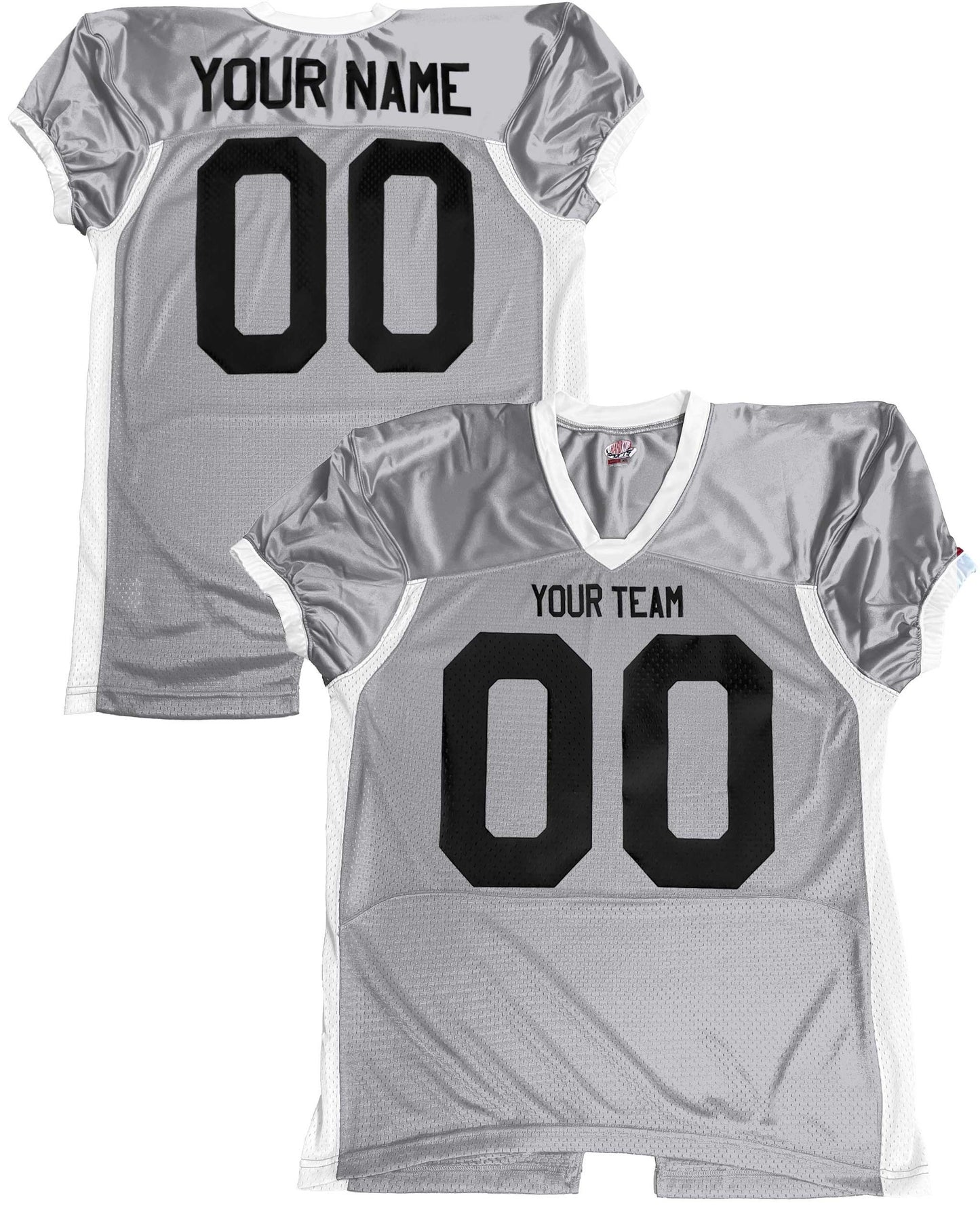 Fitted Professional Custom Color Football Jersey Dark Green Silver Mesh Body White with Black or Scarlet Trim Dazzle Your Names & Numbers