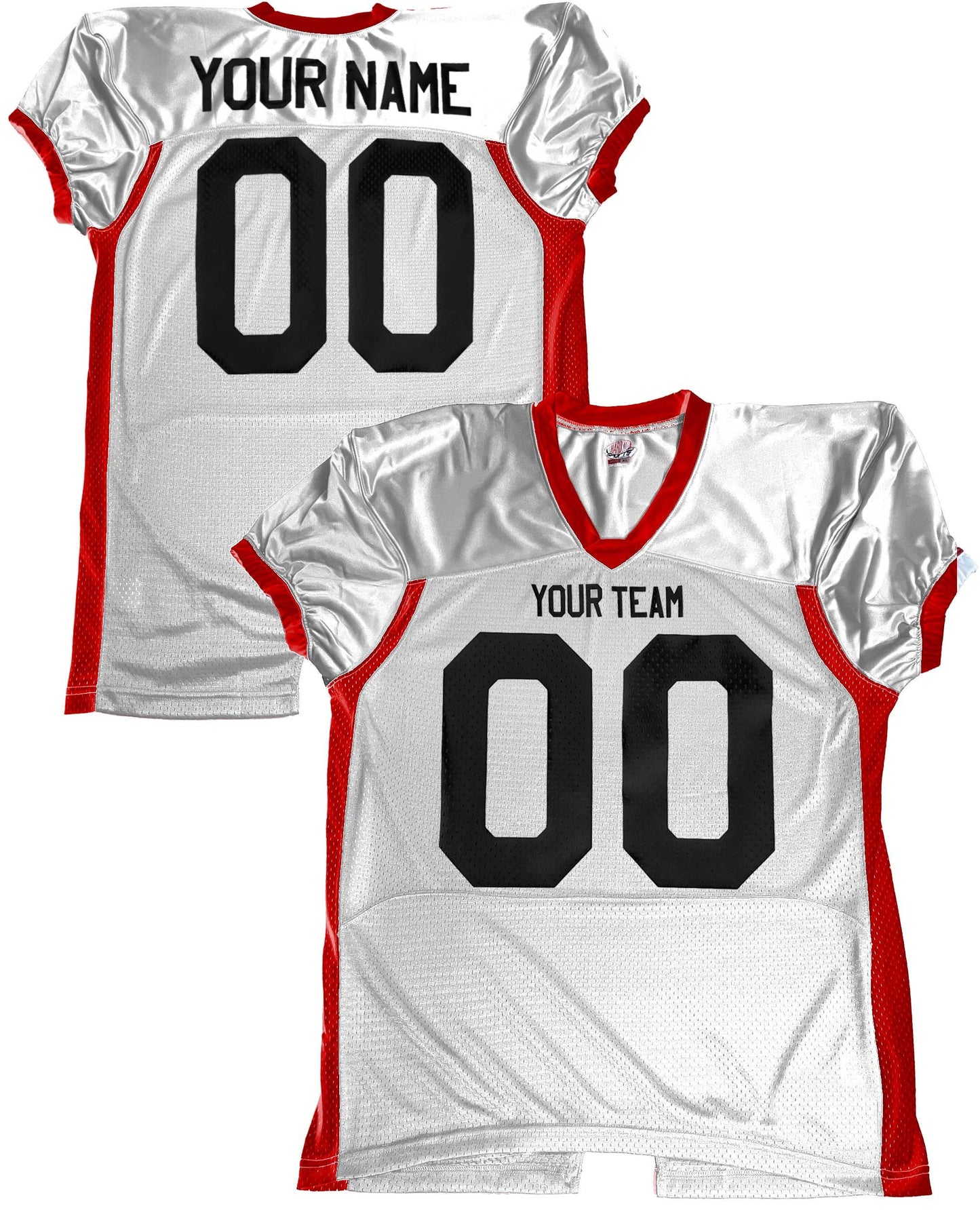 Fitted Professional Custom Color Football Jersey Dark Green Silver Mesh Body White with Black or Scarlet Trim Dazzle Your Names & Numbers