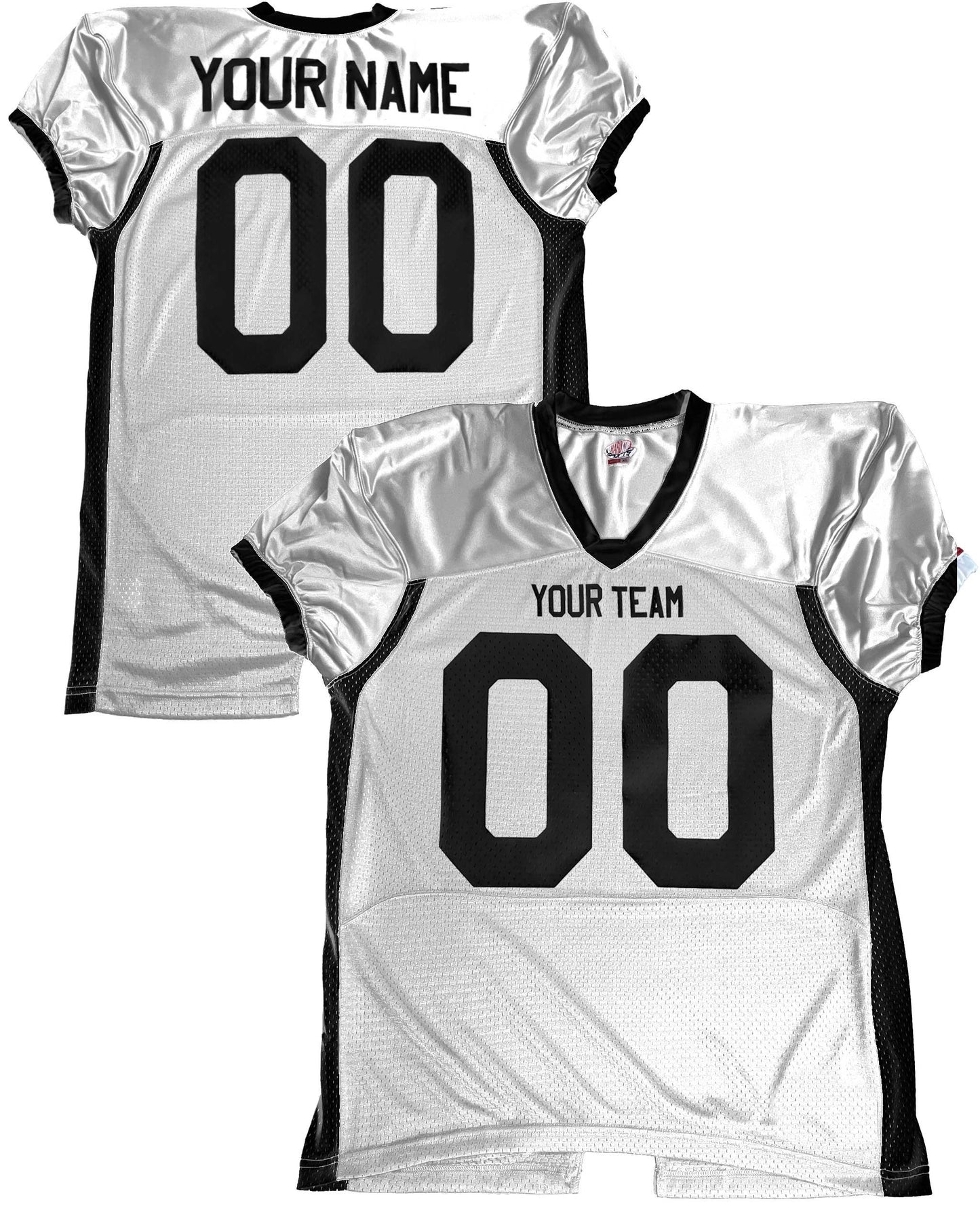 Fitted Professional Custom Color Football Jersey Dark Green Silver Mesh Body White with Black or Scarlet Trim Dazzle Your Names & Numbers