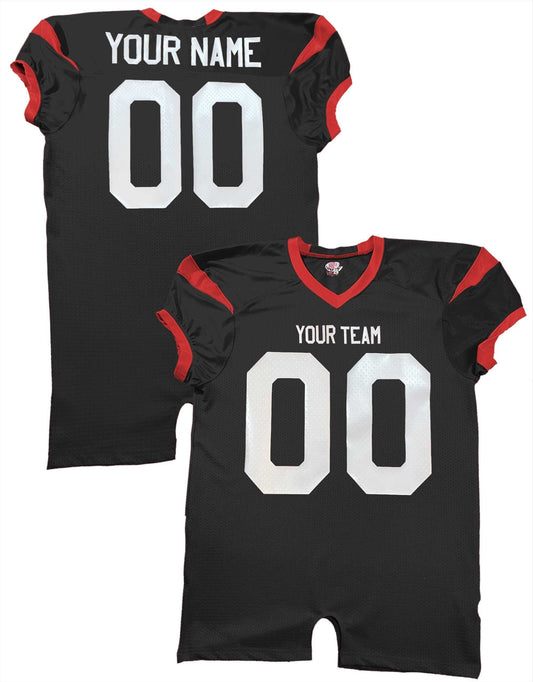 Team Professional Game Fitted Custom Football Jersey, Black, Navy, Gold, Stretch Mesh, Dazzle, Spandex, Team Name, Player Name and Numbers