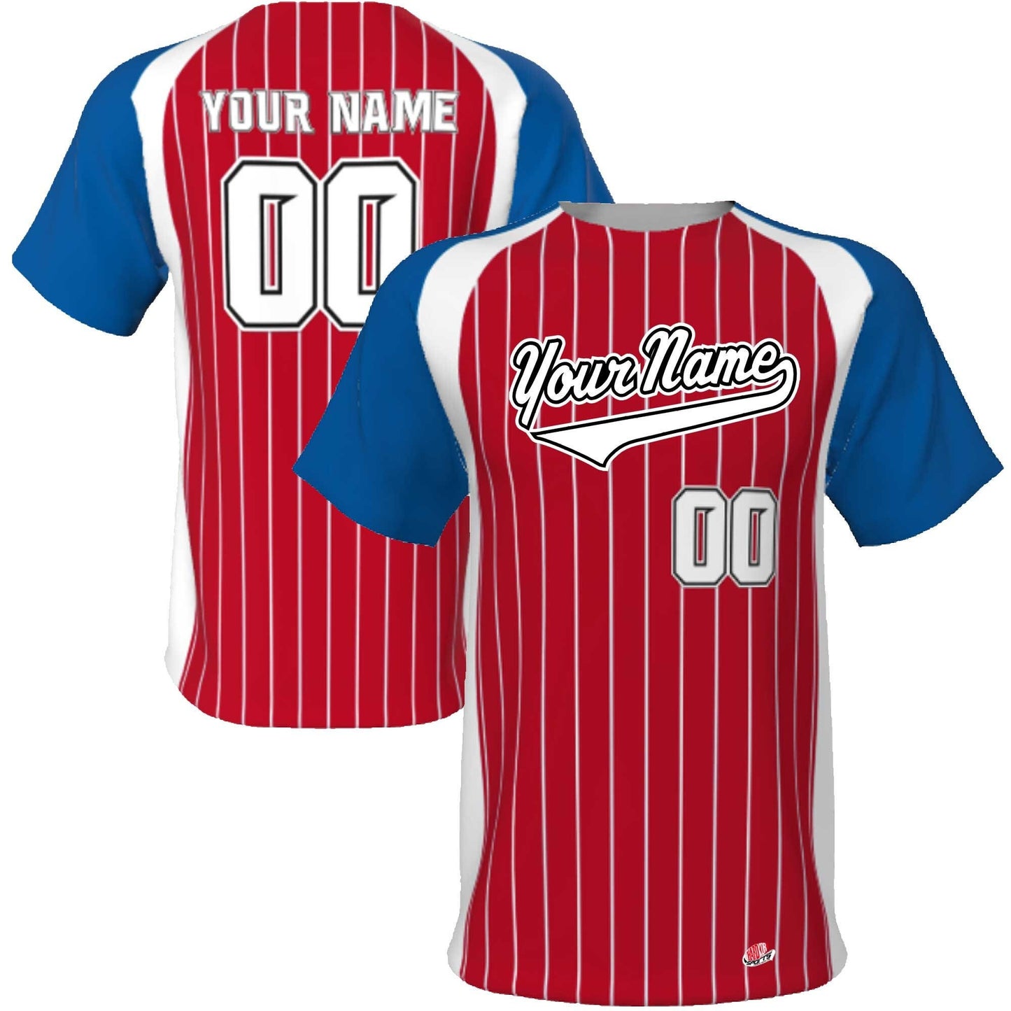 Custom Pinstripe Baseball Jersey: Splash Sleeve, Personalized Team Logo