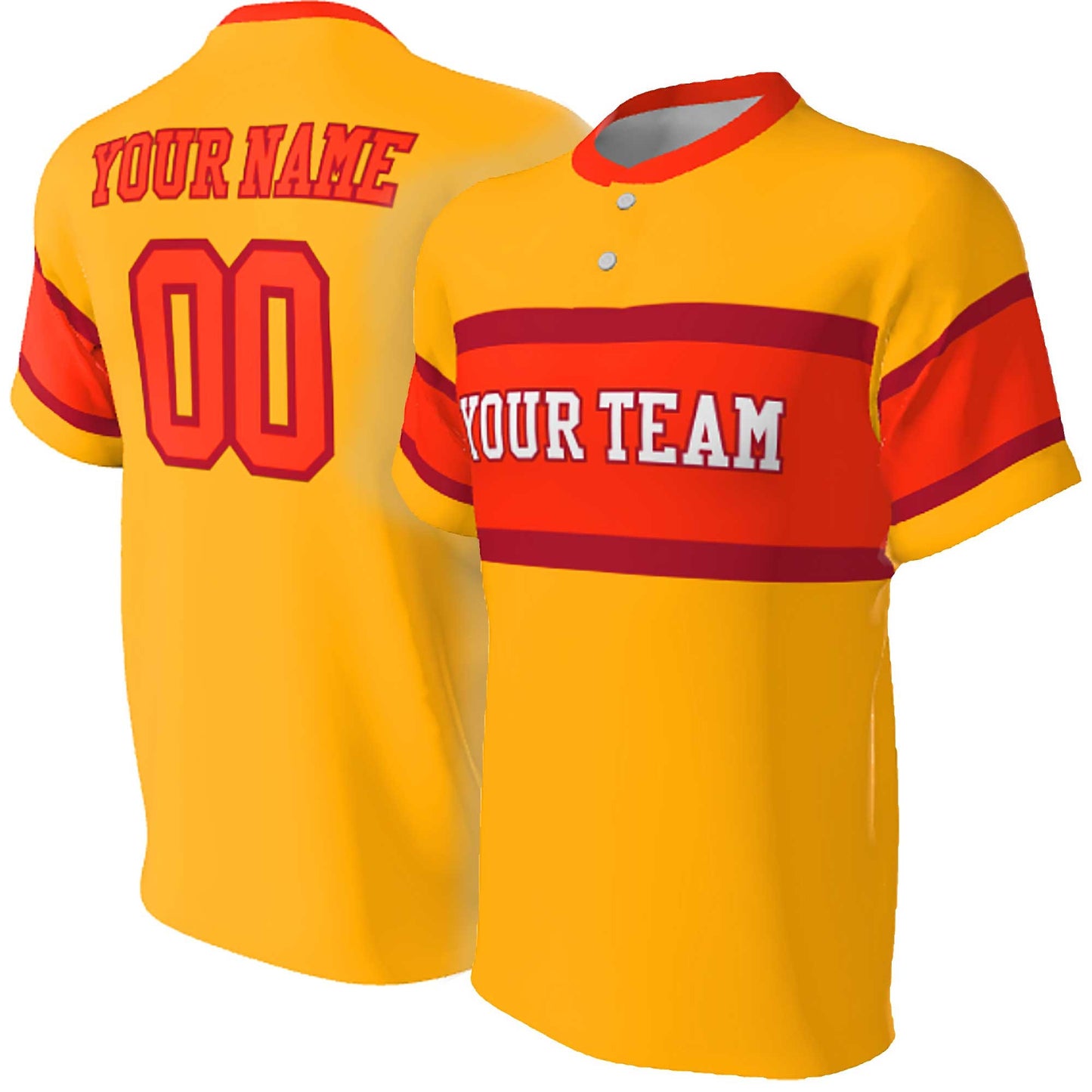 Retro Two Button Baseball Jersey: Wide Stripe, Color Coordinated Neck