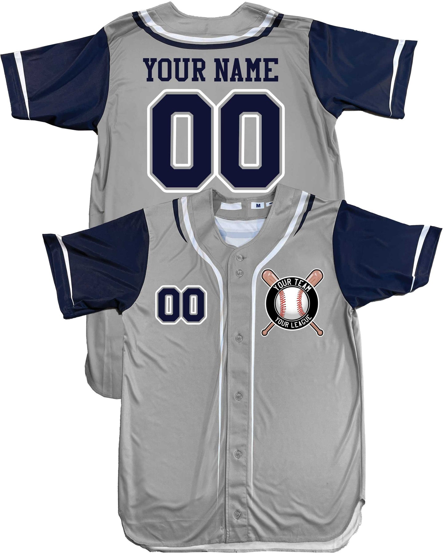 Customizable Baseball Jersey: 6-Button, 3-Color Trim, Team Logo