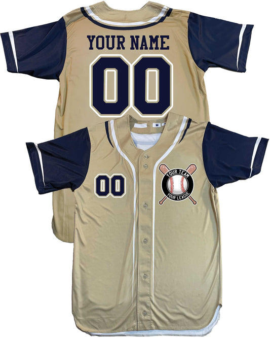 Customizable Baseball Jersey: 6-Button, 3-Color Trim, Team Logo