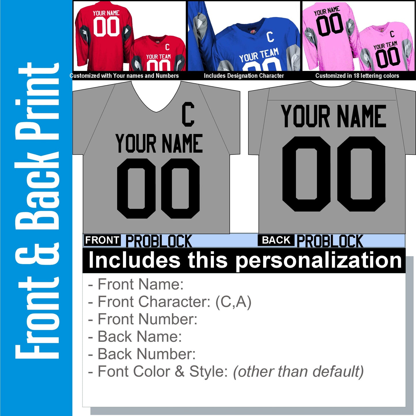 Custom Pink, Black, Grey or White Hockey Jersey Black and White Personalized with Your Team, Your Player Name and Player Numbers