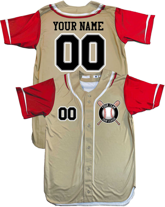 Customizable Baseball Jersey: 6-Button, 3-Color Trim, Team Logo