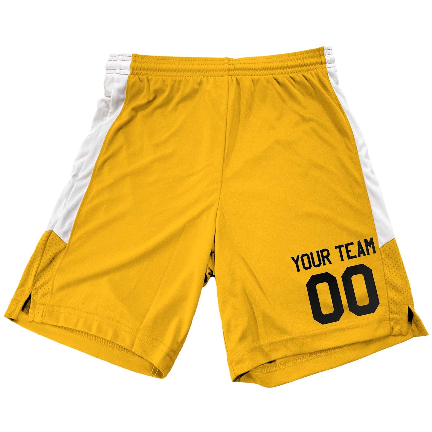 Men's Custom Basketball Shorts, 2 color Contrast Mesh Side Panel, Customized Name and Number on Left Leg, Coordinate with a Matching Jersey