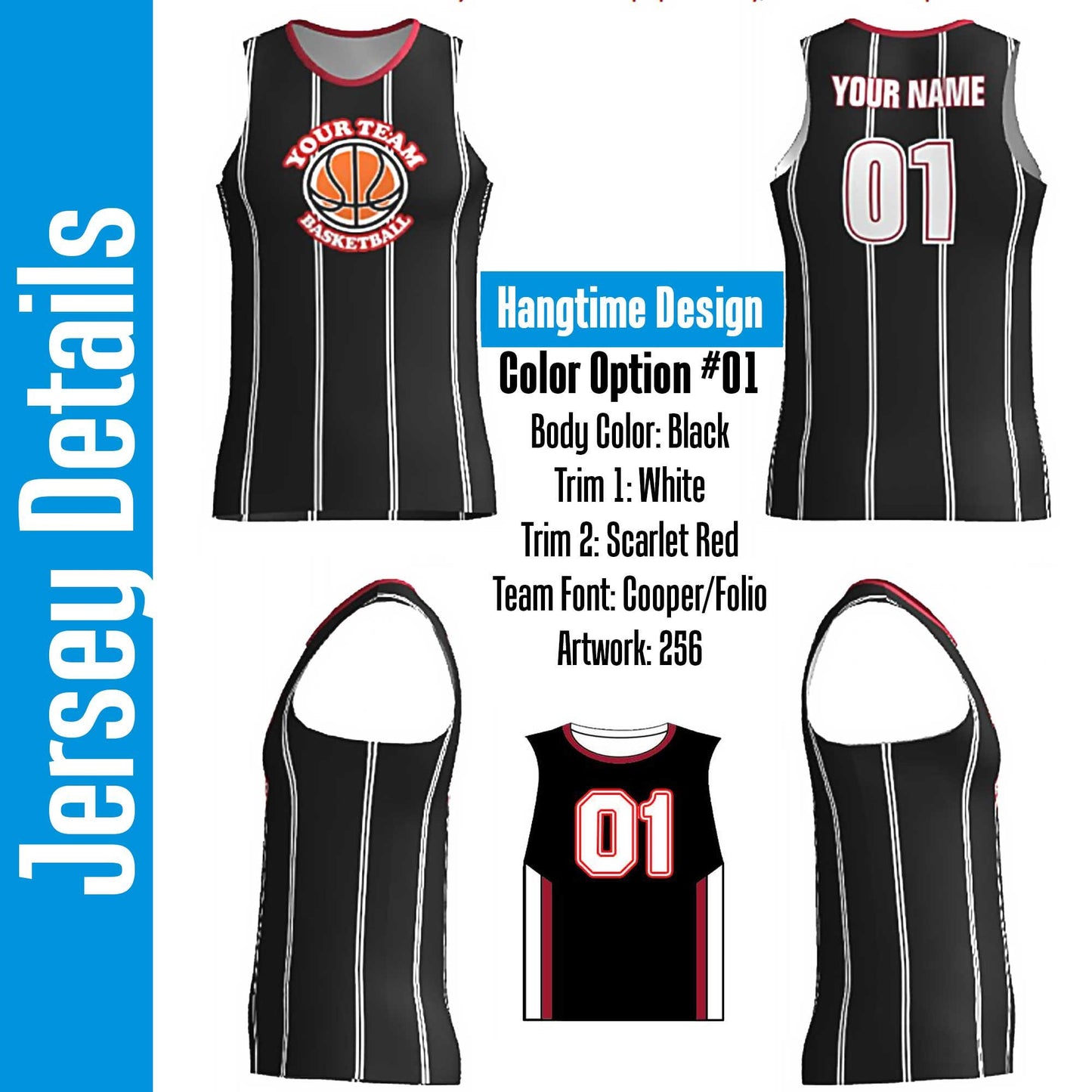 Custom Pinstripe Basketball Jersey: Black & Scarlet Red, Personalized Team Uniform
