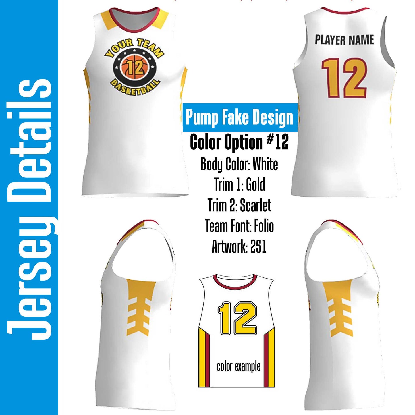 Custom White Basketball Jersey: Gold & Red Trim, Personalized Team Design