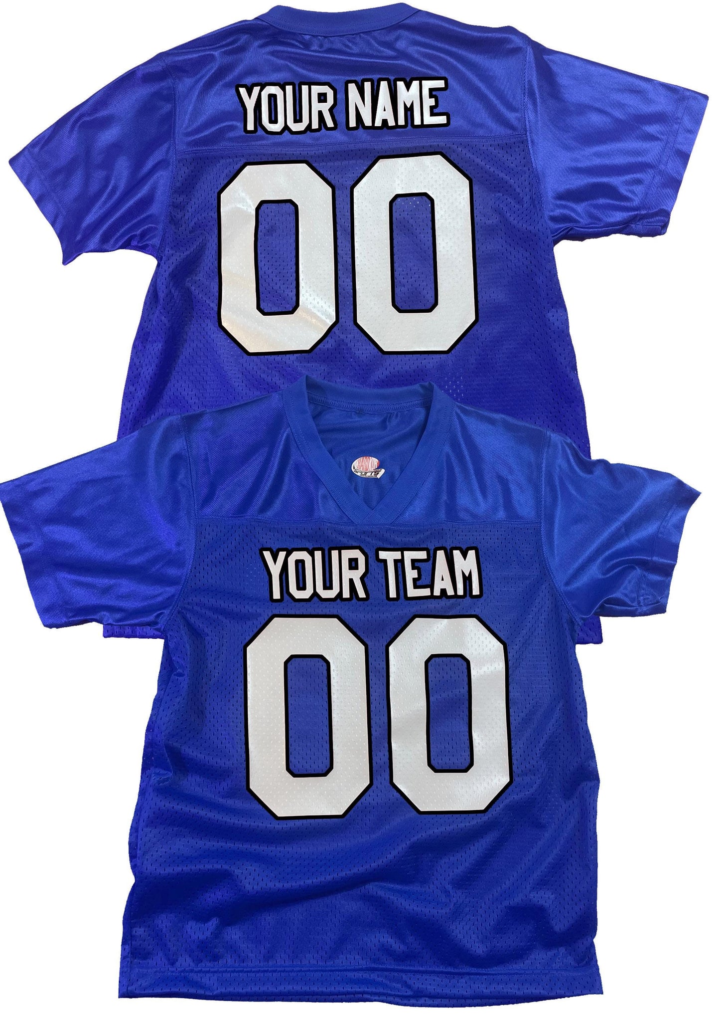 Royal Blue Custom Football Jersey, customized with Names and Numbers 1 Color, 2 Color, Football Art or Sleeve Numbers, 18 Vinyl Print Colors