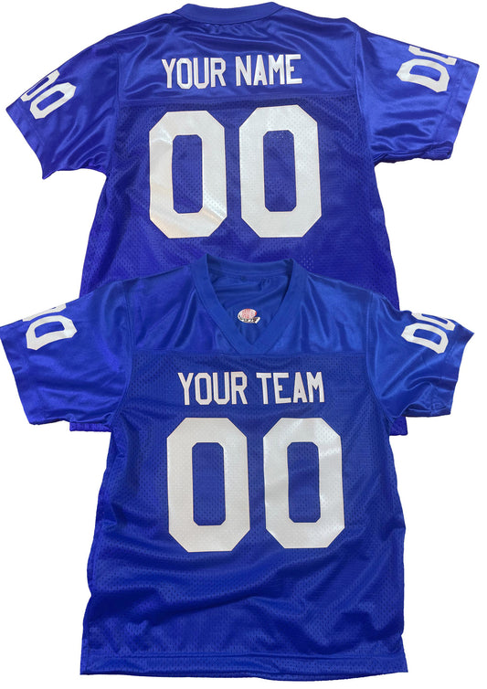 Royal Blue Custom Football Jersey, customized with Names and Numbers 1 Color, 2 Color, Football Art or Sleeve Numbers, 18 Vinyl Print Colors