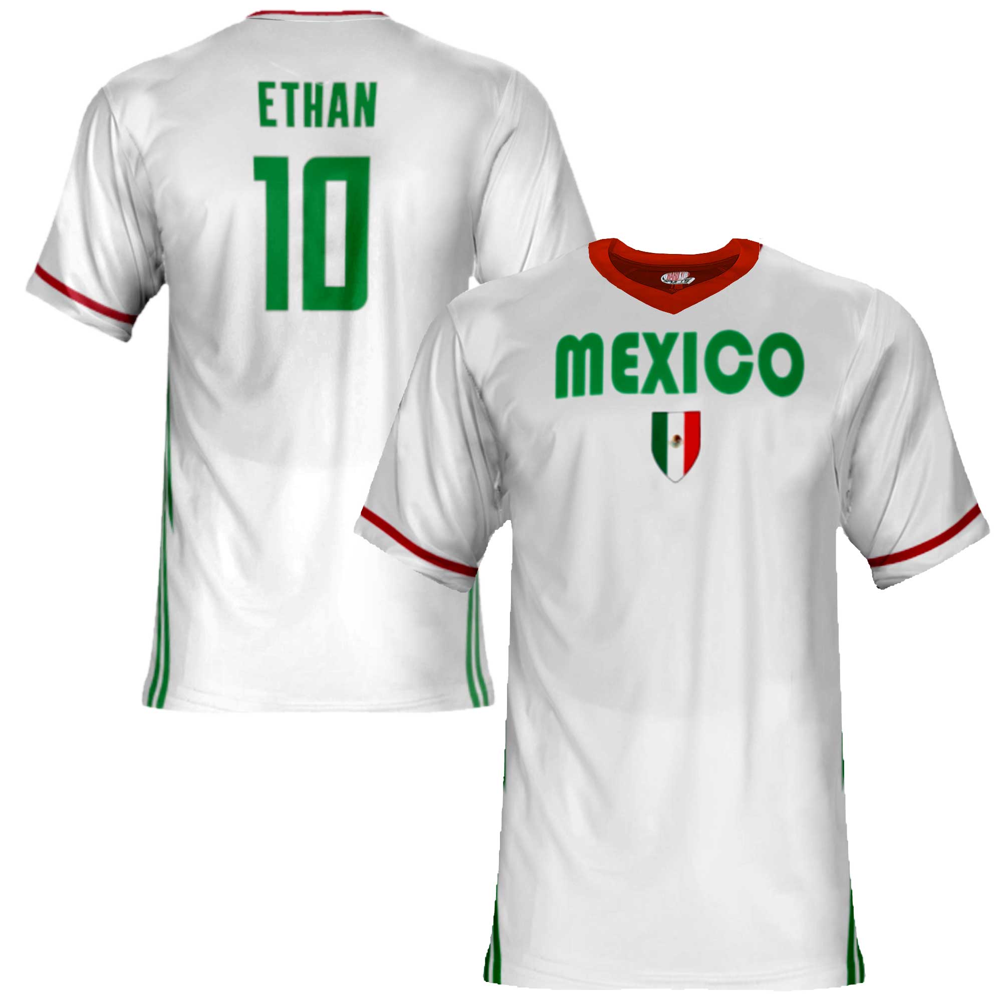 Custom Mexico Soccer Jersey – White Kelly Red Edition – Pro Look – Personalized Name and Number