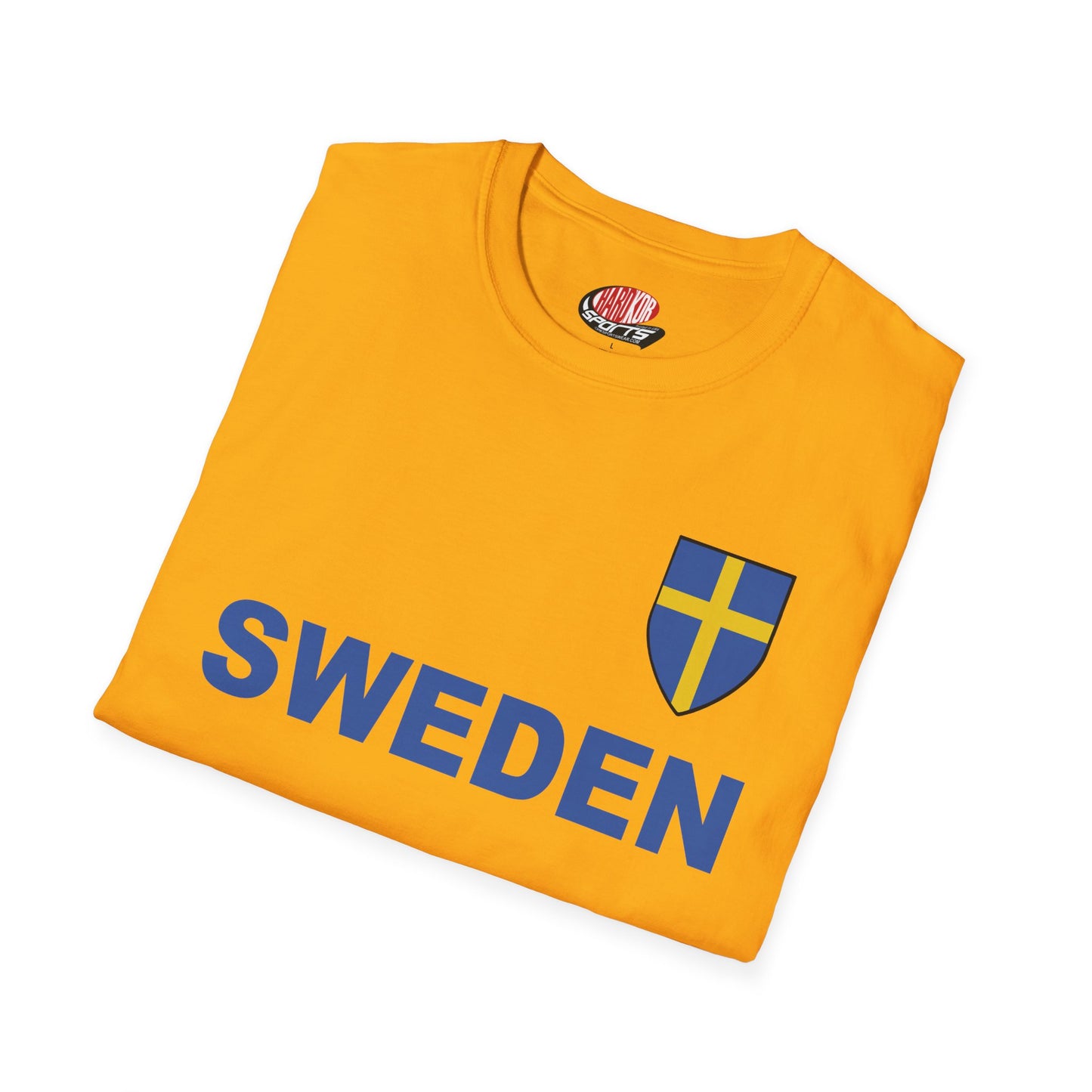 Custom Sweden Soccer Shield Design Economical T-Shirt Add Personalization with Your Name and Number