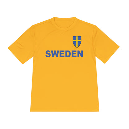 Custom Performance Sweden Soccer Shield Design Moisture Wicking T-Shirt Personalized with Your Name and Number in Your choice of colors