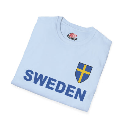 Custom Sweden Soccer Shield Design Economical T-Shirt Add Personalization with Your Name and Number