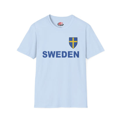 Custom Sweden Soccer Shield Design Economical T-Shirt Add Personalization with Your Name and Number