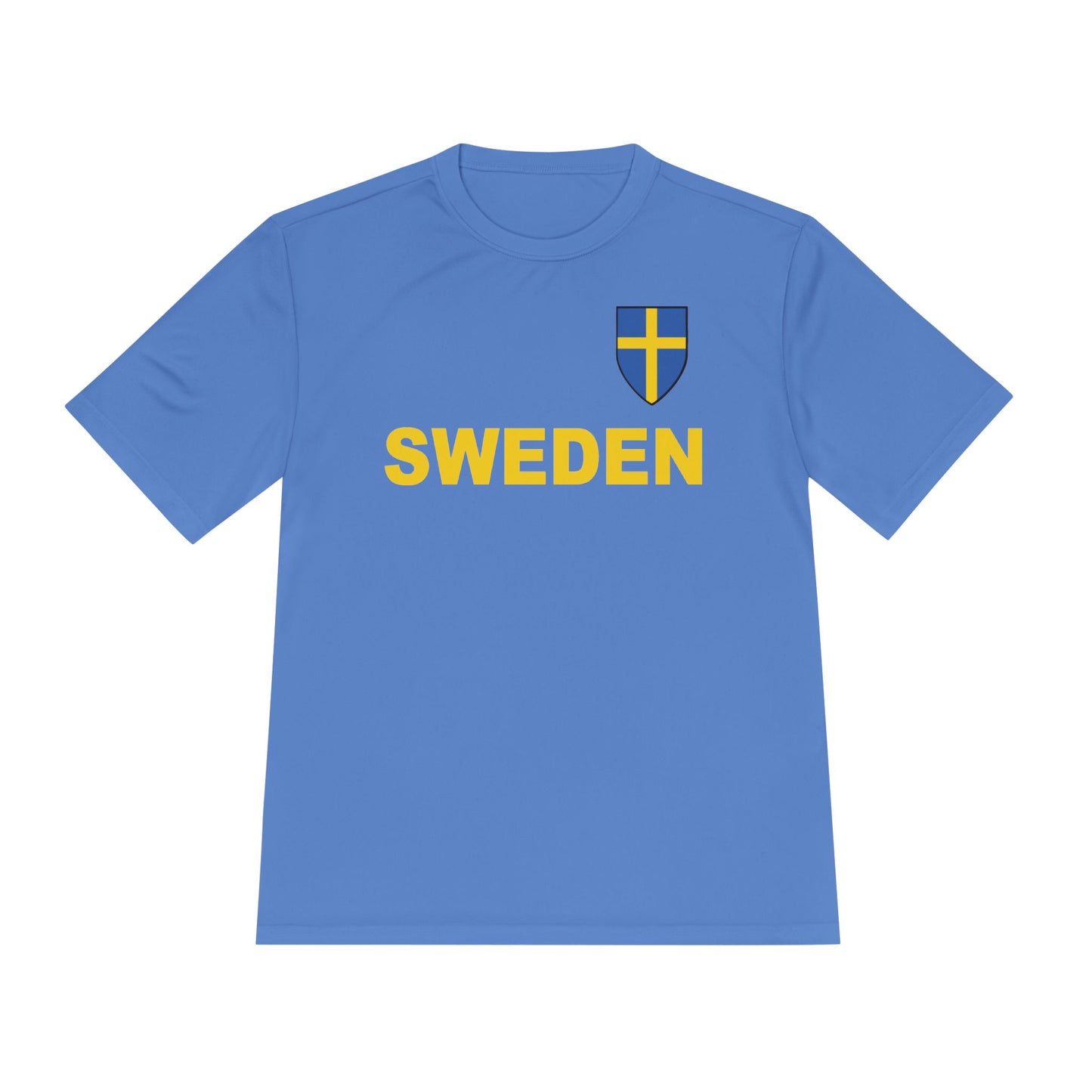 Custom Performance Sweden Soccer Shield Design Moisture Wicking T-Shirt Personalized with Your Name and Number in Your choice of colors